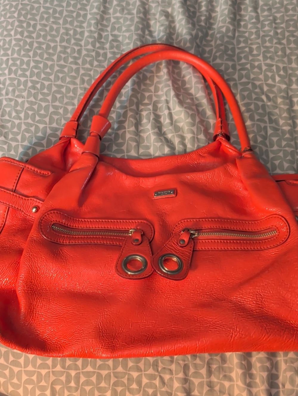 Kate Spade Mod Vinyl Bright Orange Retro Women's Tote Handbag